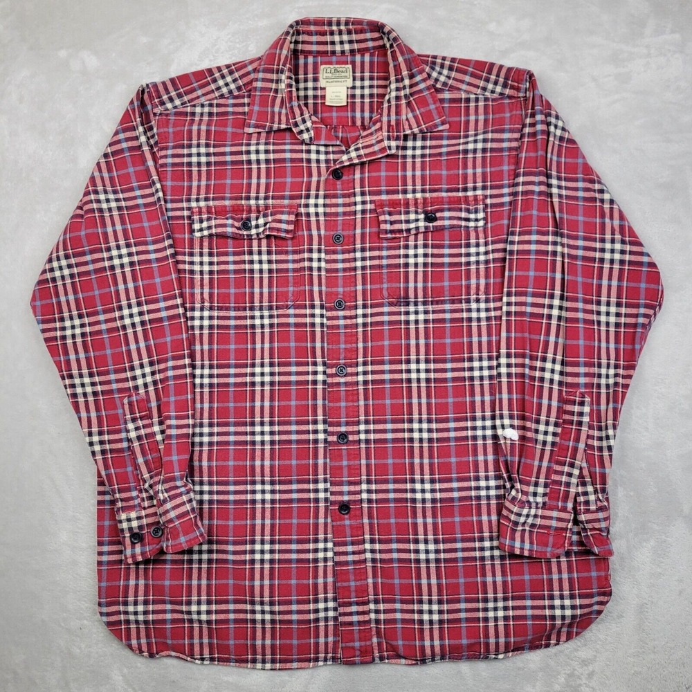 LL Bean Shirt Mens Large Chamois Flannel Heavy Trucker Sportsman Work Red Adult